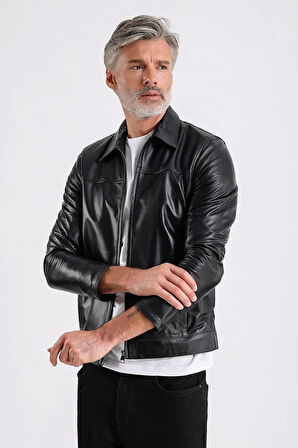 Pirlo Erkek Gömlek Yaka Deri Mont