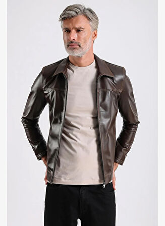 Pirlo Erkek Gömlek Yaka Deri Mont