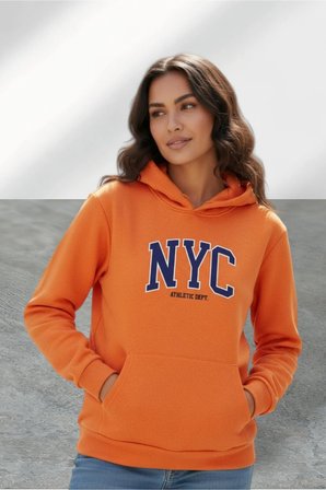 Unisex Nyc Tasarım Baskılı Kapüşonlu Sweatshirt