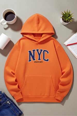 Unisex Nyc Tasarım Baskılı Kapüşonlu Sweatshirt