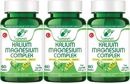 Yurdavit Potasyum Magnezyum Sitrat Malat Bisglisinat Kompleks 3x60 Tb Potassium Magnesium Complex