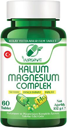 Yurdavit Potasyum Magnezyum Sitrat Malat Bisglisinat Kompleks 3x60 Tb Potassium Magnesium Complex