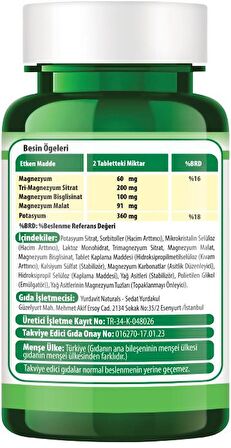 Yurdavit Potasyum Magnezyum Sitrat Malat Bisglisinat Kompleks 3x60 Tb Potassium Magnesium Complex