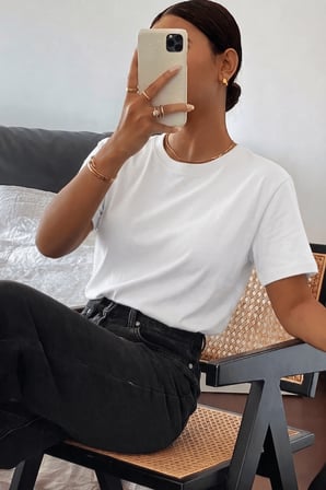 Kadın Tişört Gri Bisiklet Yaka Basic Tişört %100 Pamuk Rahat Kalıp T-shirt BASIC-KADIN