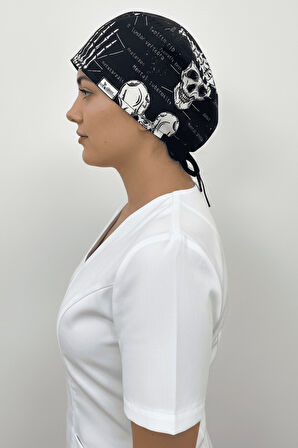 Unisex İskelet Desenli Doktor Hemşire Radyoloji Ortopedi Cerrahi Saç Bonesi