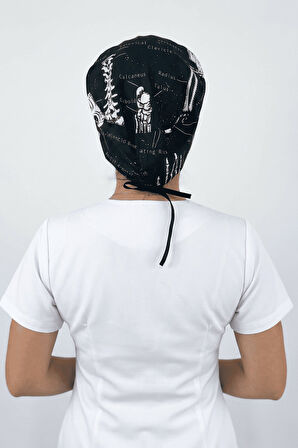 Unisex İskelet Desenli Doktor Hemşire Radyoloji Ortopedi Cerrahi Saç Bonesi