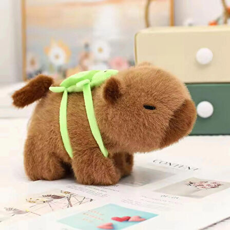 Cabypara Kaplumbağalı Peluş Kapibara Kuyruk Sallayan Bileklik Oyuncak Ve Araba Aksesuarı 17 cm