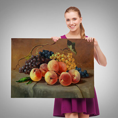 Harita Sepeti Masa Üstündaki Meyveler Yağlı Boya Görünümlü Tablo-1233