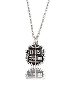 BTS Army Künye - Minimal Erkek Kadın Kolye Antik Gümüş Kaplama - 60 cm Düz Zincir