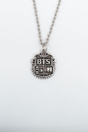 BTS Army Künye - Minimal Erkek Kadın Kolye Antik Gümüş Kaplama - 60 cm Düz Zincir