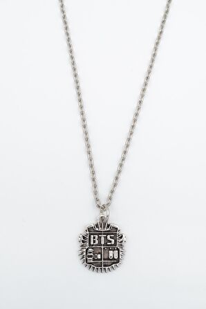 BTS Army Künye - Minimal Erkek Kadın Kolye Antik Gümüş Kaplama - 60 cm Düz Zincir