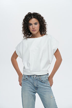  Crop Oversize Suni Deri Bluz  | L