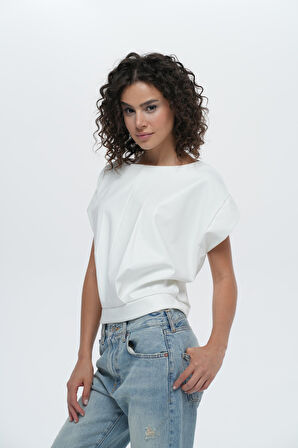  Crop Oversize Suni Deri Bluz  | L