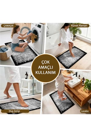 2 li Banyo Paspası, Yumuşak Banyo Halısı, Kaymaz Tabanlı, Yıkanabilir - 60x100 - 50 x60