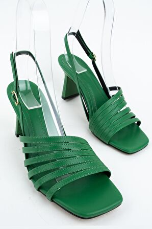 Modabuymus Butterfly Yeşil Çok Bantlı Topuklu Sandalet Ayakkabı