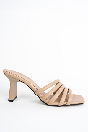 Modabuymus Nish Ten Rengi Çok Bantlı Topuklu Terlik