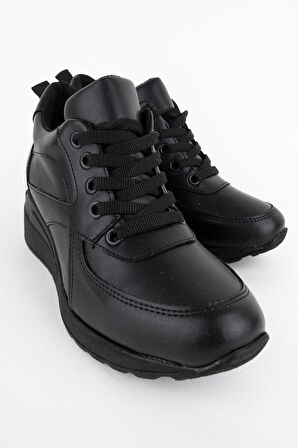 Modabuymus Siyah Dolgu Topuklu Sneaker Bağcıklı Spor Ayakkabı - Pily