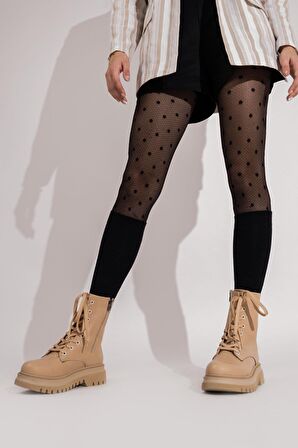 Modabuymus Polle Ten Rengi Bağcıklı Asker Postalı Günlük Hafif Kalın Taban Bot