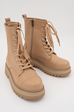 Modabuymus Polle Ten Rengi Bağcıklı Asker Postalı Günlük Hafif Kalın Taban Bot