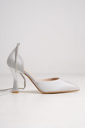 Modabuymus Glossy Gümüş Taşlı Stiletto Abiye Topuklu Ayakkabı