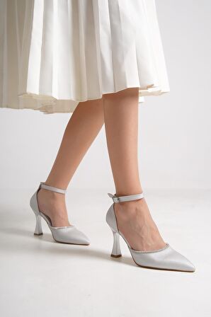 Modabuymus Topez Gümüş Taşlı Stiletto Topuklu Abiye Ayakkabı