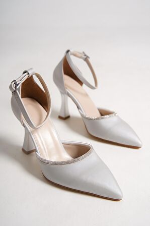 Modabuymus Topez Gümüş Taşlı Stiletto Topuklu Abiye Ayakkabı