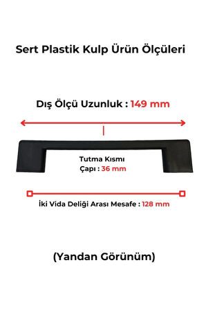 Siyah Çekmece Dolap Mobilya Kulpu Sert Plastik 128 mm 20 Adet