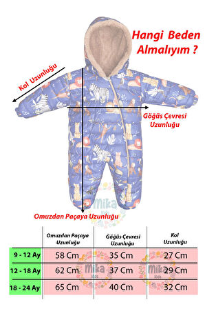 Safari Desenli İçi Kürklü Kapüşonlu Erkek Bebek Saks Mavi Astronot Kozmonot Tulum