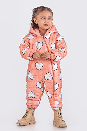 Kalp Figürlü İçi Kürklü Kapüşonlu Somon Kız Bebek Astronot Kozmonot Tulum