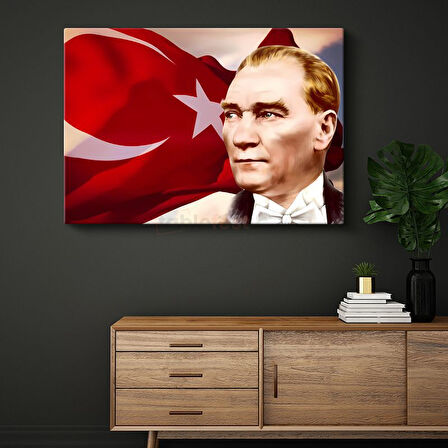 Bayrak Fonlu Atatürk - Papyonlu Profil Kanvas Tablo