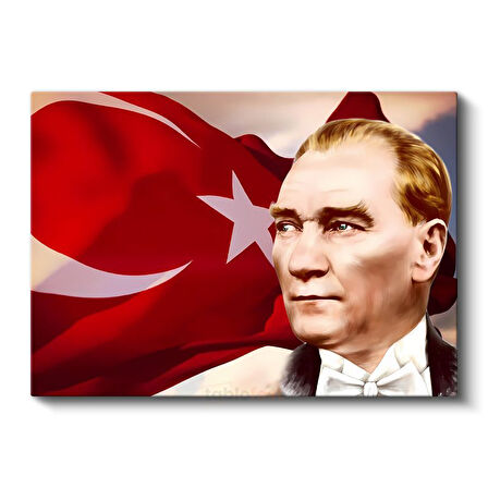 Bayrak Fonlu Atatürk - Papyonlu Profil Kanvas Tablo