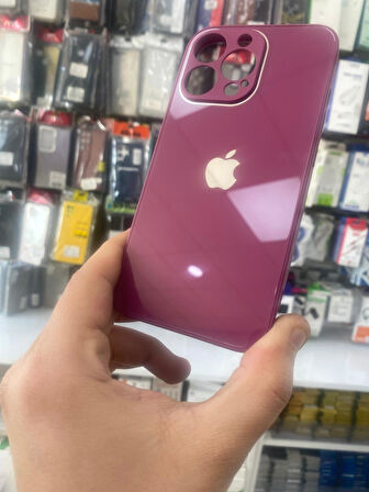 İPHONE 12 PRO MAX UYUMLU LOGOLU GLASS ARKASI CAM ŞIK TASARIM SERT KAMERA KORUMALI KILIF MÜRDÜM