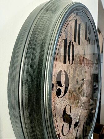 Biev Duvar Saati Çarklı Gümüş Eskitme