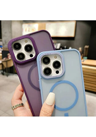 İPHONE 15 PRO MAX UYUMLU MAGSAFE ÖZELLİKLİ SERT VE MAT KILIF MOR