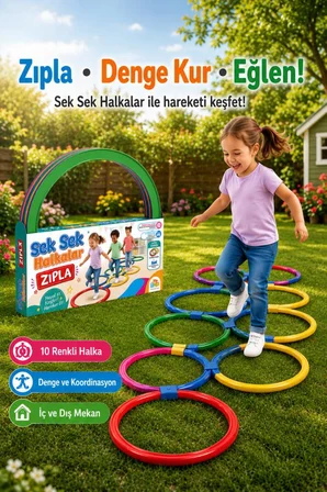 Sek Sek Halka Oyunu | 10 Renkli Halka Birleştirmeli Parkur Oyuncağı | Denge ve Koordinasyon Eğitici Oyuncak