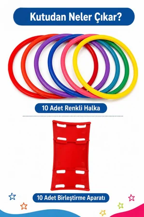 Sek Sek Halka Oyunu | 10 Renkli Halka Birleştirmeli Parkur Oyuncağı | Denge ve Koordinasyon Eğitici Oyuncak
