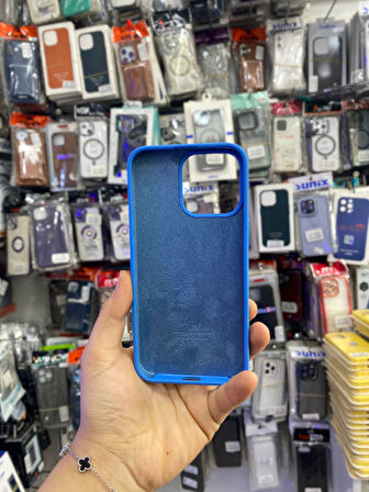 İPHONE 15 PRO UYUMLU LOGOLU LANSMAN İÇİ KADİFE KILIF GECE MAVİSİ