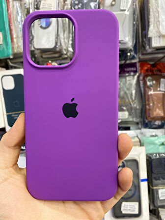 İPHONE 14 PRO UYUMLU LOGOLU LANSMAN İÇİ KADİFE KILIF MOR