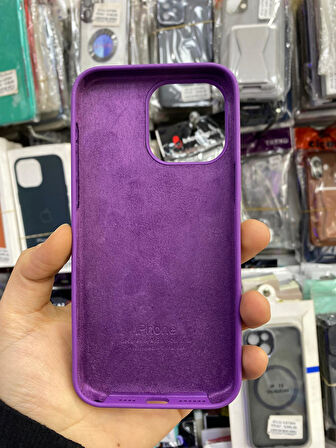 İPHONE 14 PRO UYUMLU LOGOLU LANSMAN İÇİ KADİFE KILIF MOR