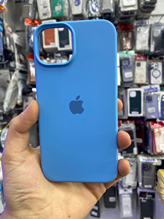 İPHONE 14 UYUMLU LOGOLU LANSMAN İÇİ KADİFE KILIF BULUT MAVİSİ