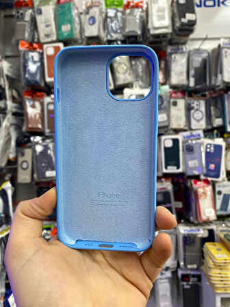 İPHONE 14 UYUMLU LOGOLU LANSMAN İÇİ KADİFE KILIF BULUT MAVİSİ