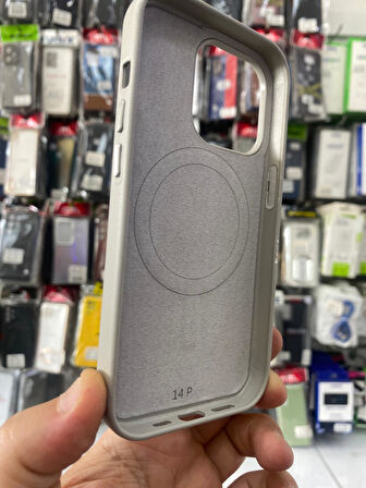 İPHONE 14 PRO MAX UYUMLU GİZLİ MAGSAFE ANİMASYONLU DERİ İÇİ KADİFE KILIF GRİ