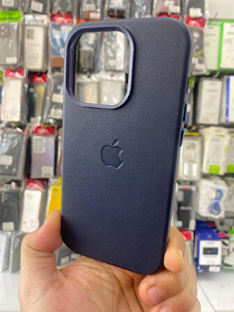 İPHONE 15 PRO MAX UYUMLU GİZLİ MAGSAFE ANİMASYONLU DERİ İÇİ KADİFE KILIF LACİVERT