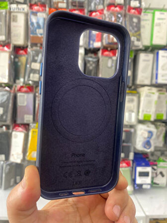 İPHONE 15 PRO MAX UYUMLU GİZLİ MAGSAFE ANİMASYONLU DERİ İÇİ KADİFE KILIF LACİVERT