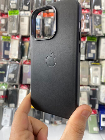 İPHONE 15 PRO UYUMLU GİZLİ MAGSAFE ANİMASYONLU DERİ İÇİ KADİFE KILIF SİYAH