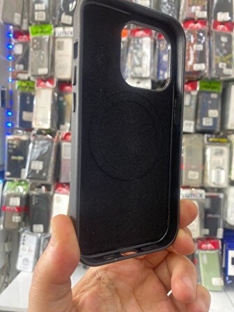 İPHONE 15 PRO UYUMLU GİZLİ MAGSAFE ANİMASYONLU DERİ İÇİ KADİFE KILIF SİYAH