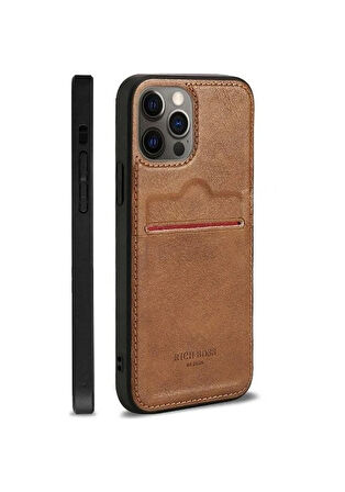 İPHONE 13 PRO UYUMLU RCH BSS DERİ KARLIKLI KILIF AÇIK KAHVE