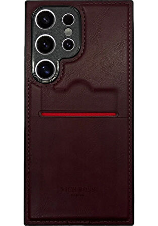 SAMSUNG S24 ULTRA UYUMLU RCH BSS DERİ KARLIKLI KILIF BORDO