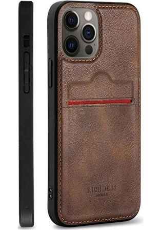 İPHONE 16 UYUMLU RCH BSS DERİ KARLIKLI KILIF KAHVERENGİ