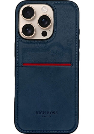 İPHONE 15 PRO UYUMLU RCH BSS DERİ KARLIKLI KILIF LACİVERT